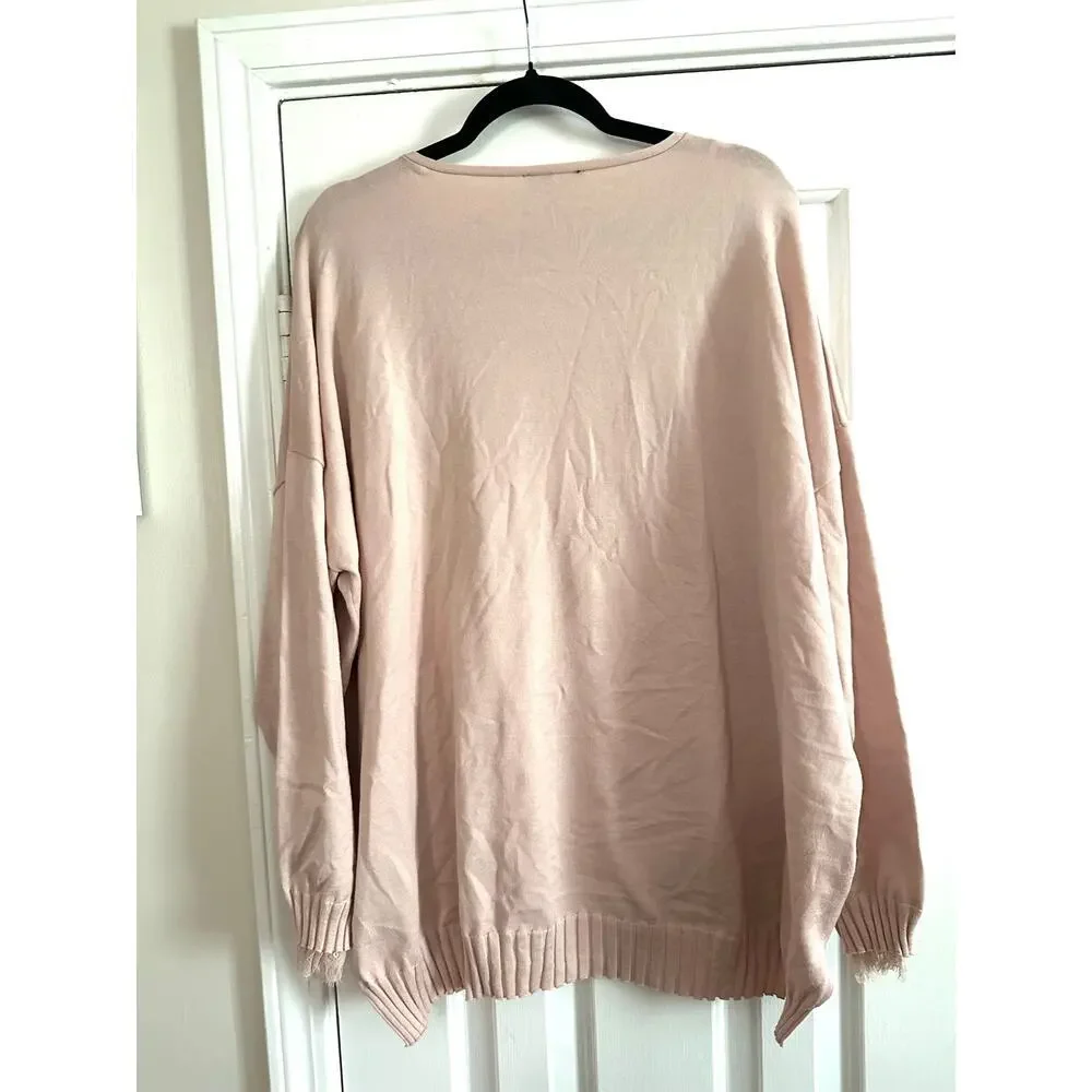 ADRIANNA PAPELL Romantic Blush Pink Lace Trim Knot Top Tunic Sweater - Sz XL - Picture 6 of 7
